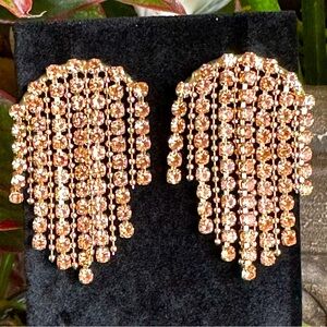 New Rhinestone Waterfall Post back Earrings copper colored stones